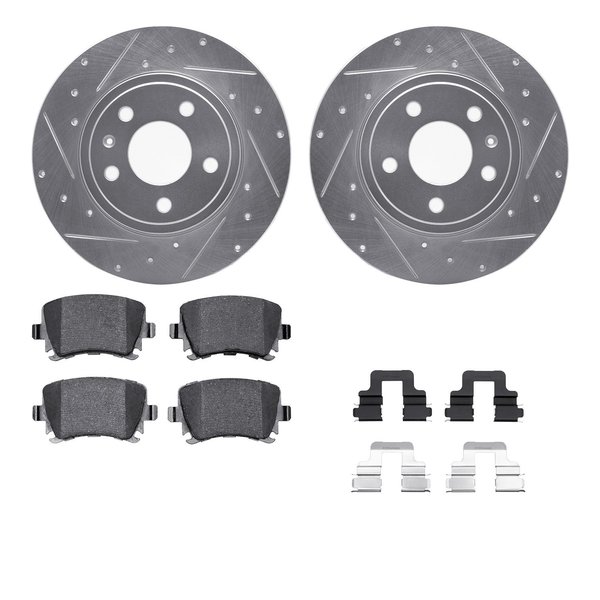 Dynamic Friction Co 7512-73043, Rotors-Drilled and Slotted-Silver w/ 5000 Advanced Brake Pads incl. Hardware, Zinc Coat 7512-73043